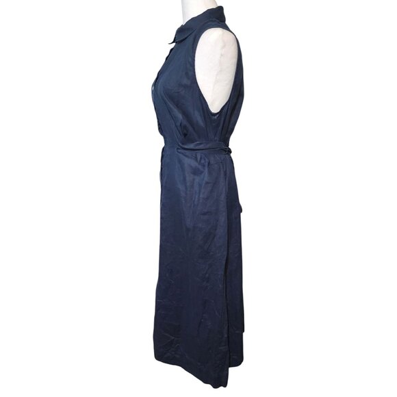 J.Jill Linen Navy Sleeveless Button-Down Midi Dress W/ Tie Belt & Pockets Size M - Picture 2 of 8